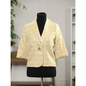 Milly Geometric Print Blazer Gold Rope Button Silk Lined Elbow Sleeve Jacket 2